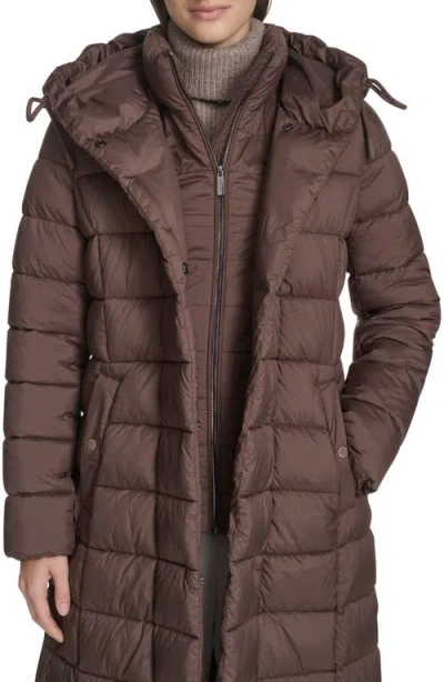 Kenneth Cole New York Water Resistant Stadium Length Quilted Puffer Coat In Brown