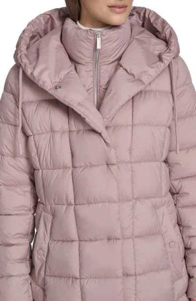 Kenneth Cole New York Water Resistant Stadium Length Quilted Puffer Coat In Pink