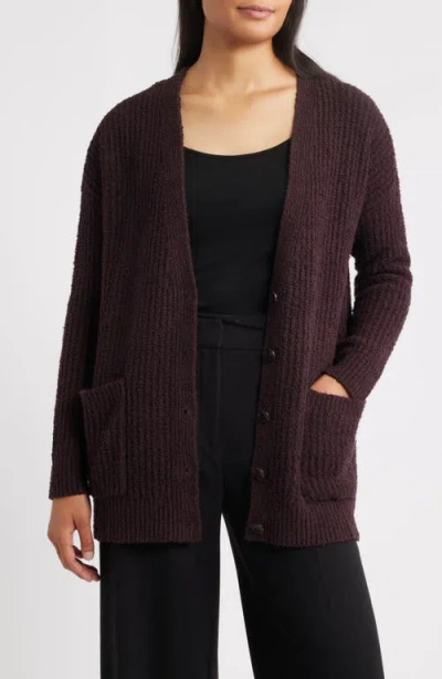 Eileen Fisher Ribbed Boyfriend Cardigan In Purple
