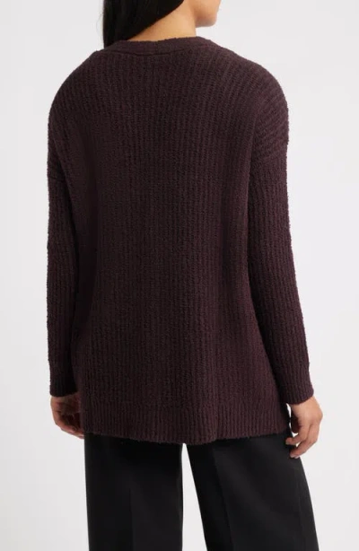 Eileen Fisher Ribbed Boyfriend Cardigan In Purple