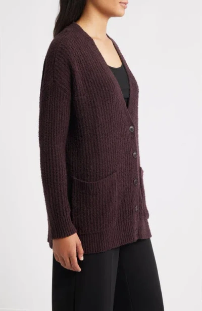 Eileen Fisher Ribbed Boyfriend Cardigan In Purple