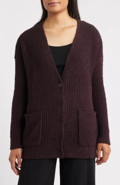Eileen Fisher Ribbed Boyfriend Cardigan In Purple