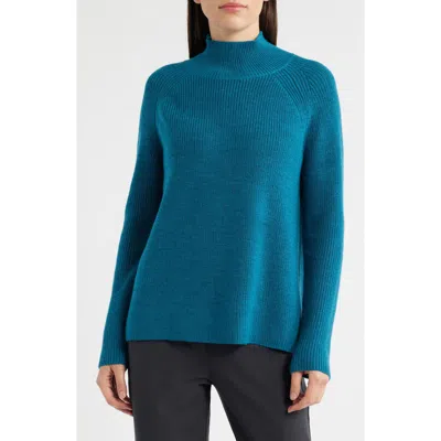 Eileen Fisher Raglan Sleeve Merino Wool Turtleneck Sweater In Blue