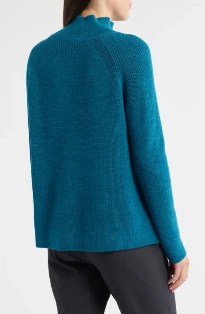 Eileen Fisher Raglan Sleeve Merino Wool Turtleneck Sweater In Blue