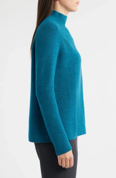 Eileen Fisher Raglan Sleeve Merino Wool Turtleneck Sweater In Blue