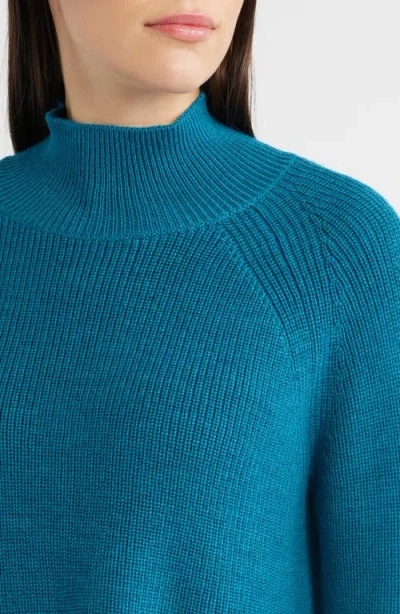 Eileen Fisher Raglan Sleeve Merino Wool Turtleneck Sweater In Blue