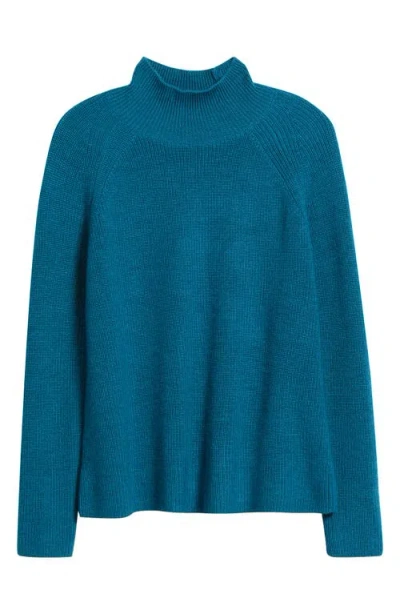 Eileen Fisher Raglan Sleeve Merino Wool Turtleneck Sweater In Blue