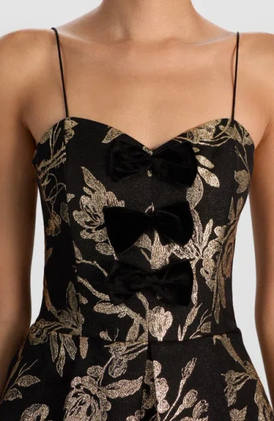 Alice And Olivia Daniela Floral Metallic Bow-front Mini Dress In Black