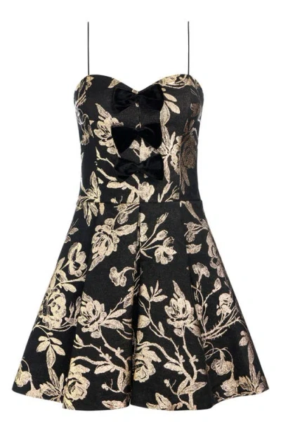 Alice And Olivia Daniela Floral Metallic Bow-front Mini Dress In Black