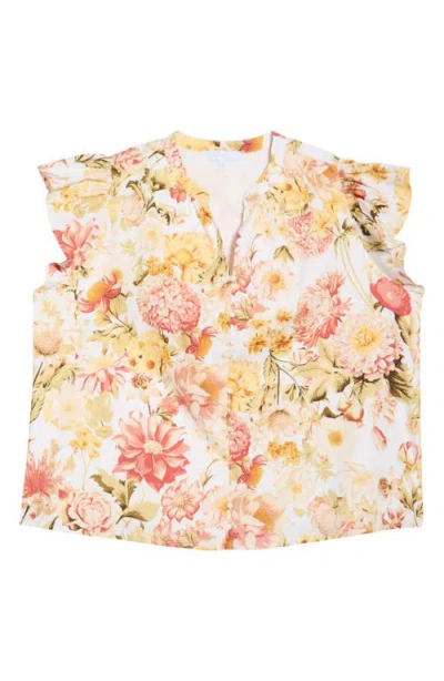 Sugarlips Zury Split Neck Flutter Sleeve Stretch Cotton Top In White