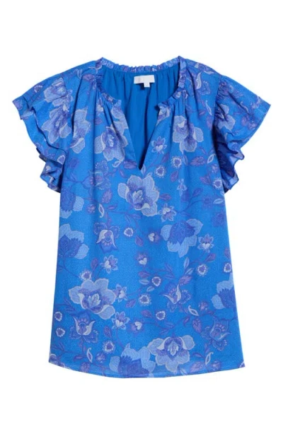 Sugarlips Selma Floral Ruffle Cotton Top In Blue