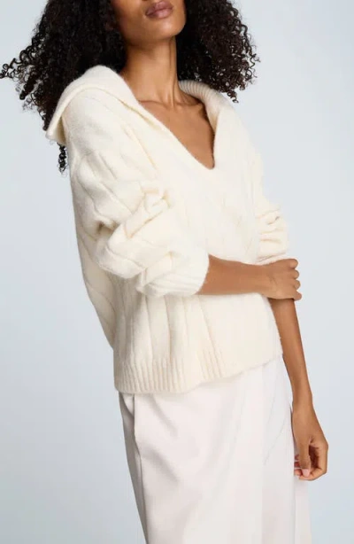 Kenneth Cole Polo Collar Wide Rib Sweter In White