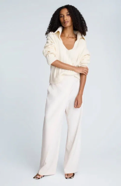 Kenneth Cole Polo Collar Wide Rib Sweter In White