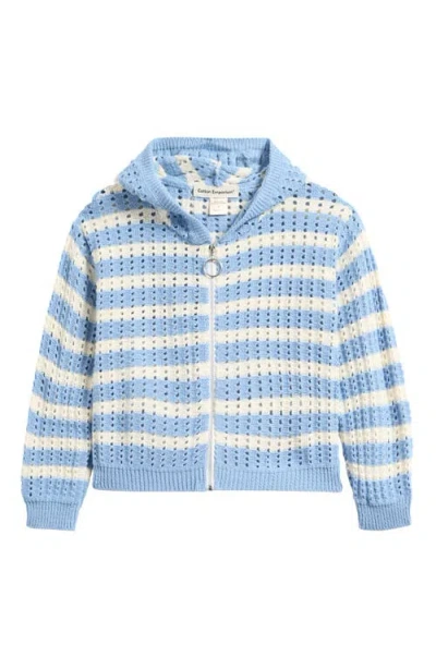 Cotton Emporium Kids' Hooded Stripe Cardigan In Blue