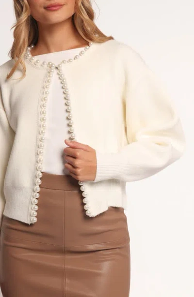 Petal And Pup Petal & Pup Bloom Faux Pearl Trim Cardigan In Neutral