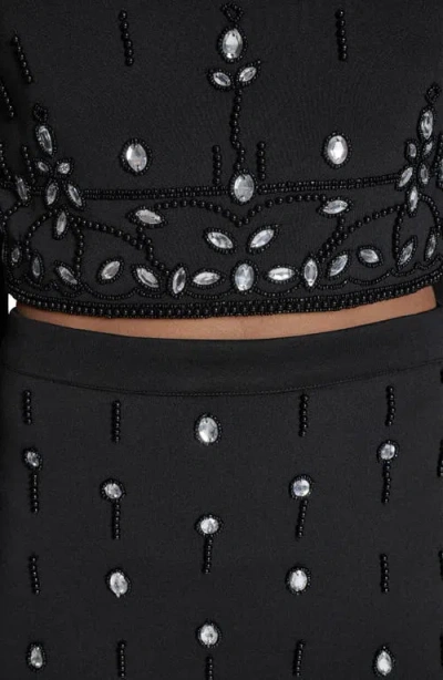 Bcbg Crystal & Bead Detail Long Sleeve Top & Miniskirt Set In Black