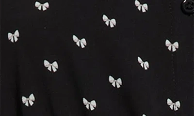 Sugarlips Irene Rosaly Bow Print Long Sleeve Smock Waist Dress In Black