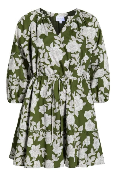 Sugarlips Dabria Hizley Floral Long Sleeve Cotton Dress In Green