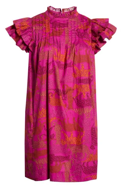 Sugarlips In The Jungle Print Ruffle Sleeve Shift Dress In Pink