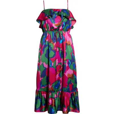 Sugarlips Paige Floral Print Ruffle Sleeveless Midi Dress In Multi