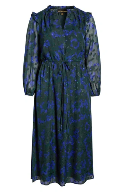 Sugarlips Sweetwater Floral Print Organza Dress In Blue