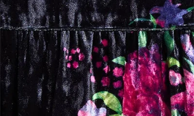 Sugarlips Tulda Amari Floral Long Sleeve Tiered Velvet Dress In Black