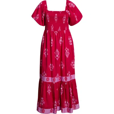 Sugarlips Mercer Floral Print Smocked Maxi Dress In Red
