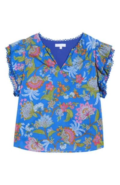 Sugarlips Sunlit Floral Print Ruffle Top In Blue