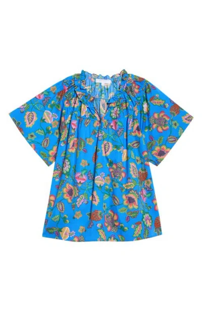 Sugarlips Anabelle Darthy Floral Flutter Sleeve Top In Blue