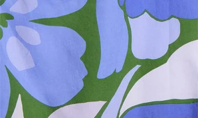 Sugarlips Dayana Floral Puff Sleeve Cotton Poplin Wrap Midi Dress In Blue