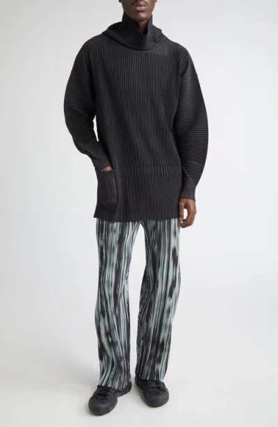 Issey Miyake Ns Black Brushstroke Stripe Straight-leg Pleats Knitted Trousers In Black