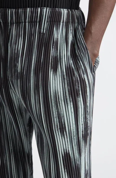 Issey Miyake Ns Black Brushstroke Stripe Straight-leg Pleats Knitted Trousers In Black