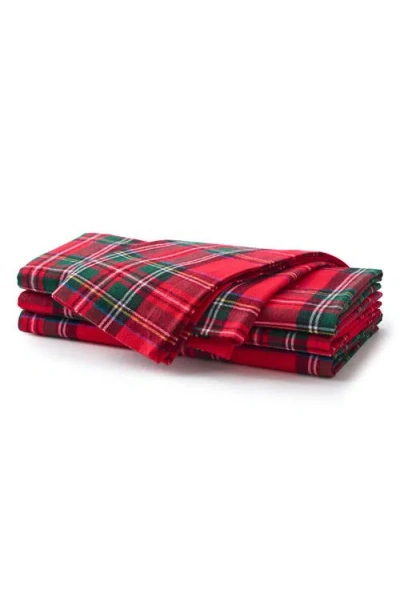 Petite Plume Imperial Tartan Plaid Set Of 4 Napkins In Red