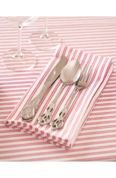 Petite Plume Antique Set Of 4 Ticking Stripe Cotton Placemats In Pink