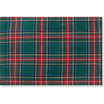 Petite Plume Kensington Set Of 4 Tartan Cotton Placemats In Green