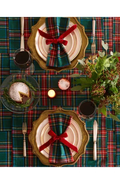 Petite Plume Kensington Set Of 4 Tartan Cotton Placemats In Green