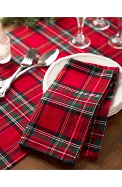 Petite Plume Imperial Tartan Plaid Table Runner In Red