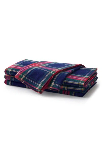 Petite Plume Windsor Set Of 4 Tartan Cotton Napkins In Blue