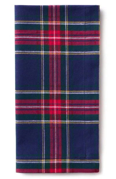 Petite Plume Windsor Set Of 4 Tartan Cotton Napkins In Blue