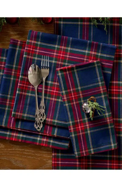 Petite Plume Windsor Set Of 4 Tartan Cotton Napkins In Blue