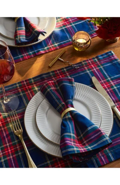 Petite Plume Windsor Set Of 4 Tartan Cotton Napkins In Blue