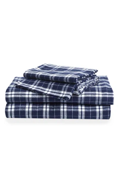 Petite Plume Oxford Tartan Cotton Flannel Sheet Set In Blue