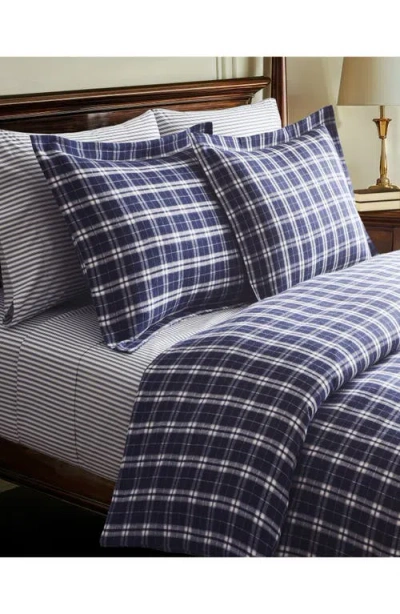 Petite Plume Oxford Tartan Cotton Flannel Duvet Cover In Blue