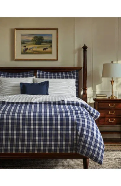 Petite Plume Oxford Tartan Cotton Flannel Duvet Cover In Blue