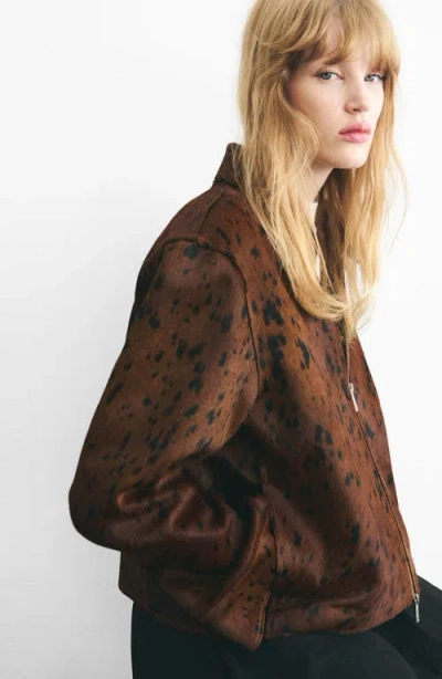 Mango Animal Print Genuine Calf Hair Jacket In Brown