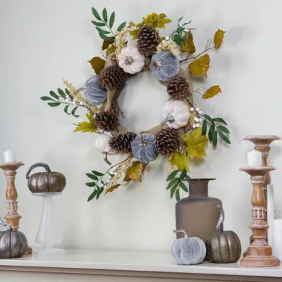 Northlight Pumpkins And Pinecones Artificial Burlap Fall Harvest Wreath In Multi