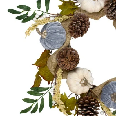 Northlight Pumpkins And Pinecones Artificial Burlap Fall Harvest Wreath In Multi