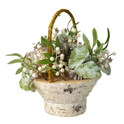 Northlight Gourds And Berries Fall Harvest Artificial Birch Basket Arrangement In Green