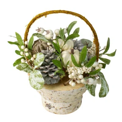 Northlight Gourds And Berries Fall Harvest Artificial Birch Basket Arrangement In Green