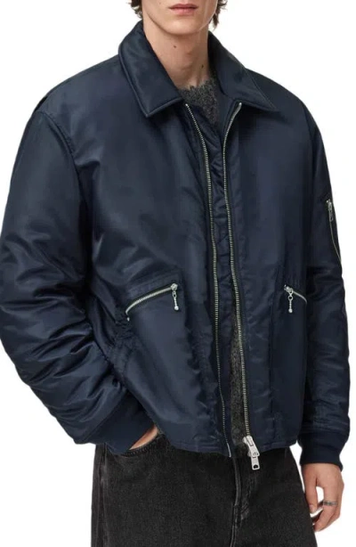 Allsaints Mens Fallon Oversized Shell Bomber Jacket Moonlit Blue